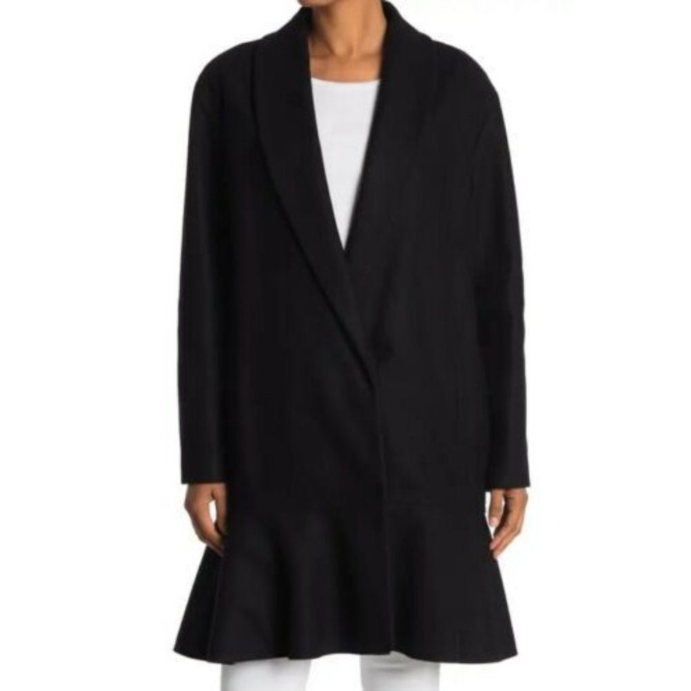 ๐ ALLSAINTS Grace Coat Italian Wool Ruffle Black X-Small - Picture 3 of 13